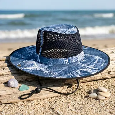 Denim Mesh Brim Hat (Summer Brim Hat Jungle Safari Survival Hat UV Sun Protection Fishing Work Cap)