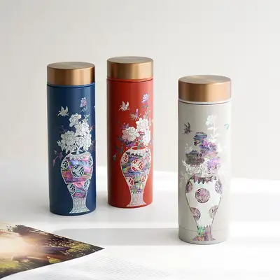 螺钿漆器梅瓶不锈钢贝壳纹理保温杯 300ml