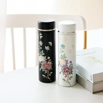 螺钿漆器彩色牡丹不锈钢贝壳杯 500ml