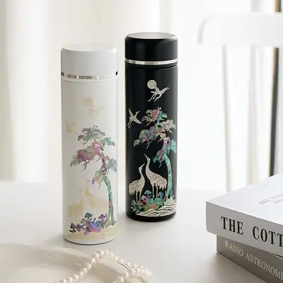 螺钿漆器松鹤不锈钢贝壳纹理保温杯 500ml
