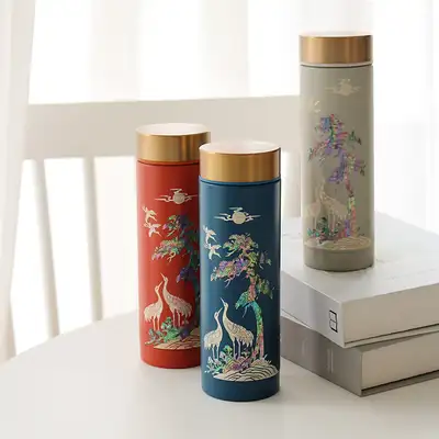 螺钿漆器松鹤不锈钢贝壳纹保温杯 300ml