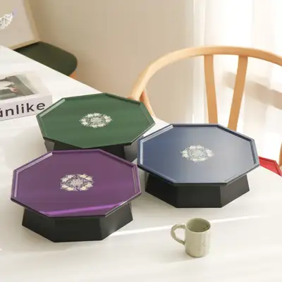 螺钿漆器鲜艳八角花贝壳茶桌(中) 28厘米