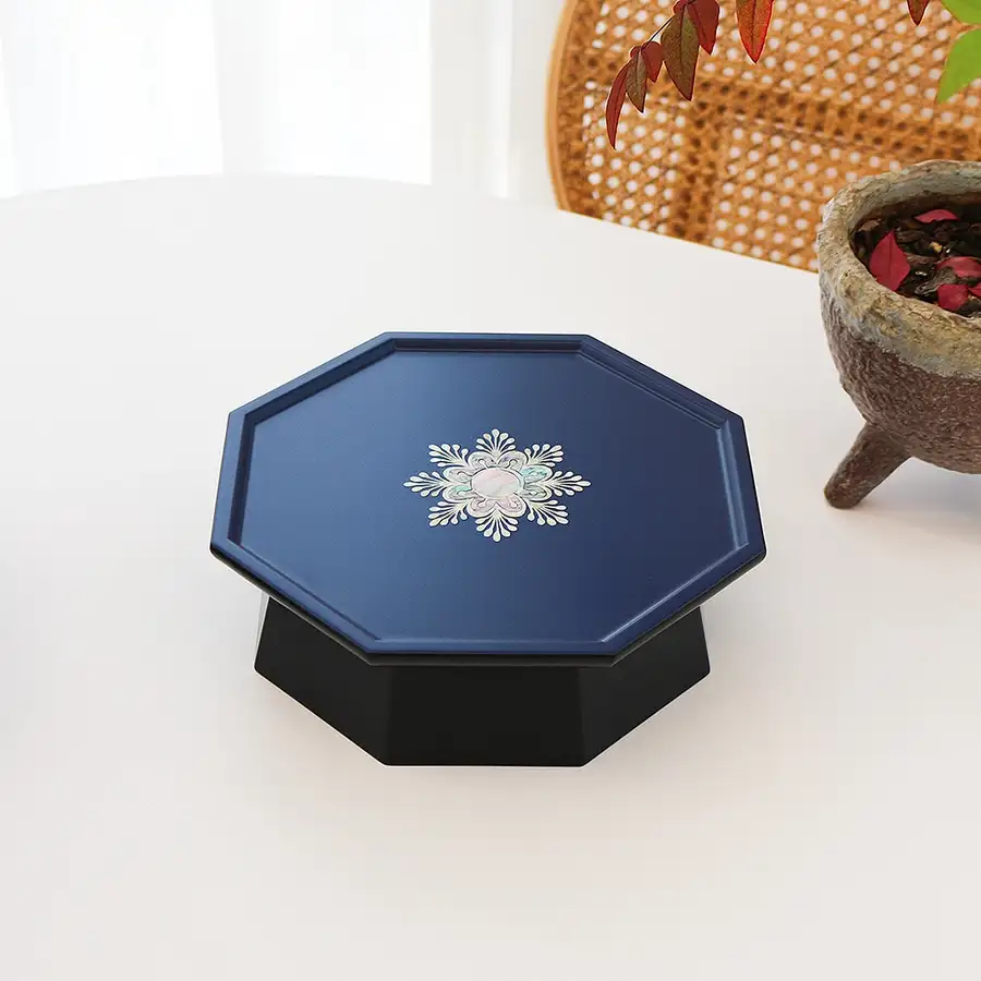 螺钿漆器炫彩八角圆花贝壳茶桌(小)24厘米 — 3