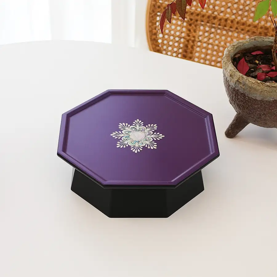 螺钿漆器炫彩八角圆花贝壳茶桌(小)24厘米 — 4