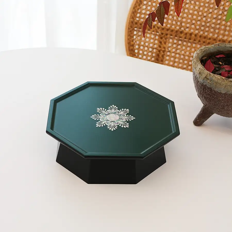 螺钿漆器炫彩八角圆花贝壳茶桌(小)24厘米 — 5