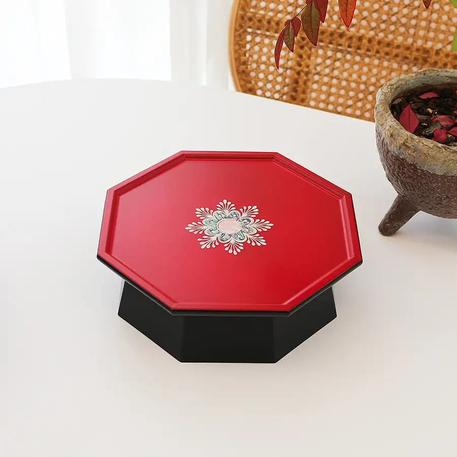 螺钿漆器炫彩八角圆花贝壳茶桌(小)24厘米 — 6