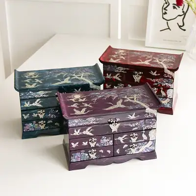 螺钿漆器韩纸四层珠宝盒抽屉自贝壳珠宝盒（特大）自贝壳盒配饰收纳盒