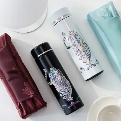 螺钿漆器虎纹不锈钢贝壳杯 500ml