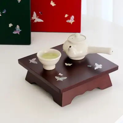 螺钿漆器彩色蝴蝶贝壳迷你茶点盘(正方形)