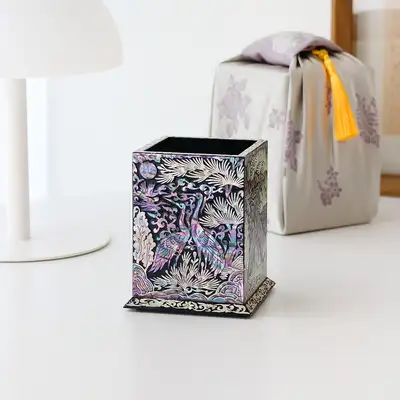 传统螺钿漆器松鹤月贝壳铅笔筒&笔筒