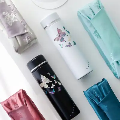 螺钿漆器现代蝴蝶不锈钢贝壳杯 500ml