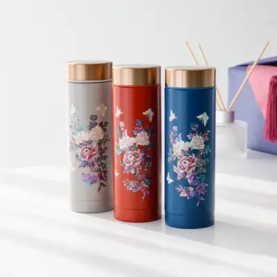 螺钿漆器彩色牡丹不锈钢贝壳杯 300ml