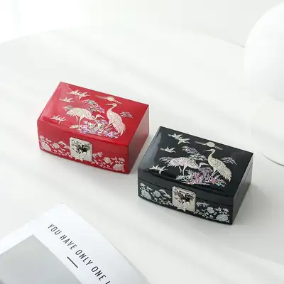 螺钿漆器前开珍珠宝石盒(14厘米) 松鹤