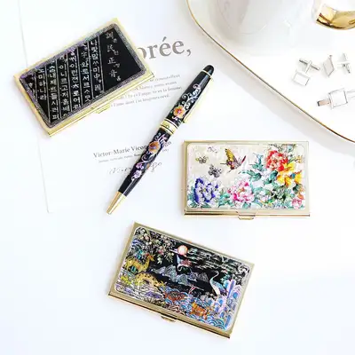 (2种)礼盒套装 金色名片夹K+彩绘梅花贝壳圆珠笔(全体标记)