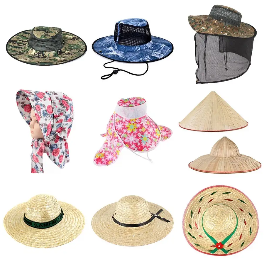 Summer Hat Collection (Natural Vacation Wide-Brim Straw Hat Rattan UV Sun Protection Fishing Straw Hat Nón Lá Work Cap)