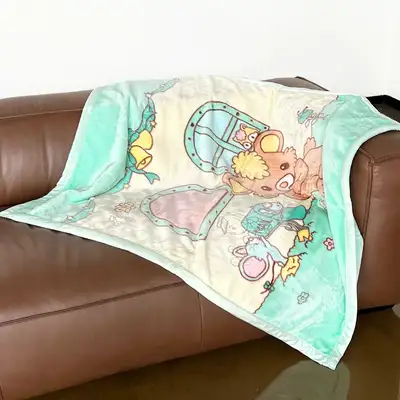 Character Microfiber Knee Blanket Green Tone (Camping Mini Nap Blanket Mink Student Office)