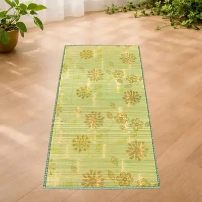 Refreshing Single-Size Floral Blue Cool Mat (Bed Topper, Breathable Carpet, Summer Straw Mat, Sofa, Cool Mat, Single Mat)