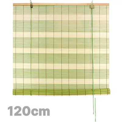 120cm グリーンストライプ竹製ロールスクリーン（インテリア ドア用 ウッド ウィンドウブラインド）