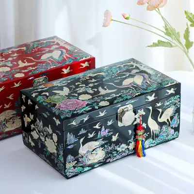 （郎才）名品 螺钿漆器 贝壳 牡丹 婚礼 봉채 四柱珠宝盒（文化财功能人金英万作品） 贝壳盒 饰品收纳盒 礼物盒