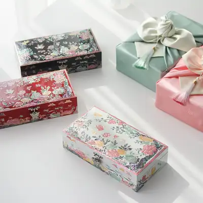 螺钿漆器彩色梅花玫瑰一层贝壳珠宝盒(23厘米) 贝壳盒 配饰收纳盒 聘礼盒