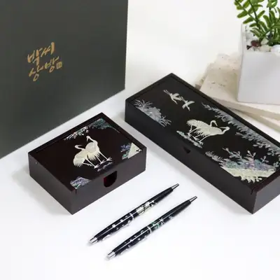 N 螺钿漆器贝壳名片夹+笔筒+礼盒(新型特自动)