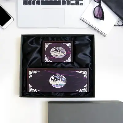 N 螺钿漆器贝壳名片盒+笔盒+椭圆形礼盒