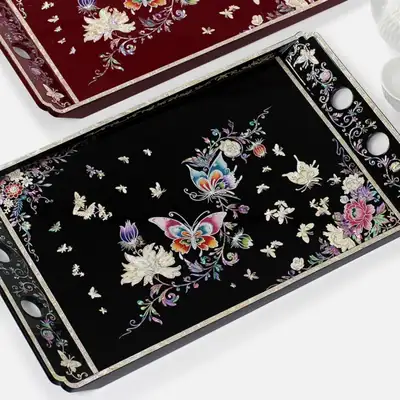 螺钿漆器蝴蝶手柄贝壳托盘(中号)