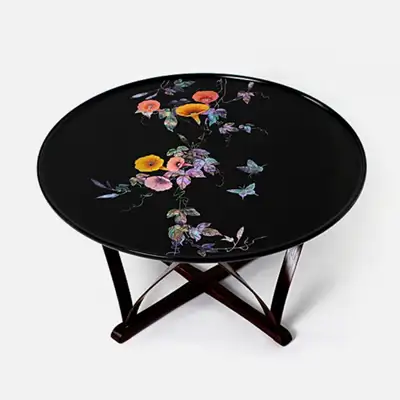精品彩绘牵牛花漆器贝壳小食盘 50厘米（2021年京畿道工艺品大展银奖作品）