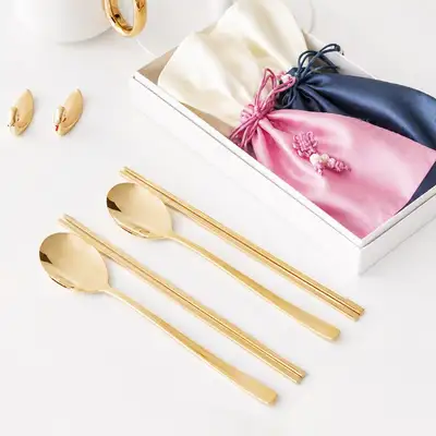 Traditional Royal Court Gold-Plated Spoon and Chopstick Set (Goose Spoon Rest + Utensil Pouch + Premium Case)