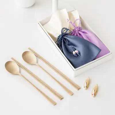 Traditional Palace-Style Brass Utensil Set (Goose Rest + Utensil Pouch + Premium Case)