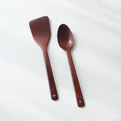(2-Piece Set) Natural Lacquer Wood Spatula + Stir-Fry Spoon Set