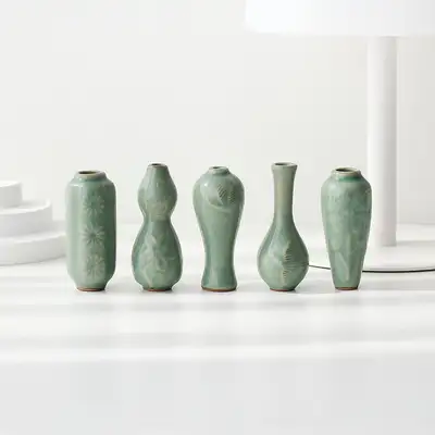 (5-piece) Celadon Mini Bottle Set Interior Decor Miniature
