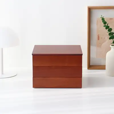 Square 3-Tier Wooden Bento Box with Lacquer Finish