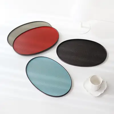 Vivid Ramie Oval Tray Lacquer Finish Wood Serving Platter