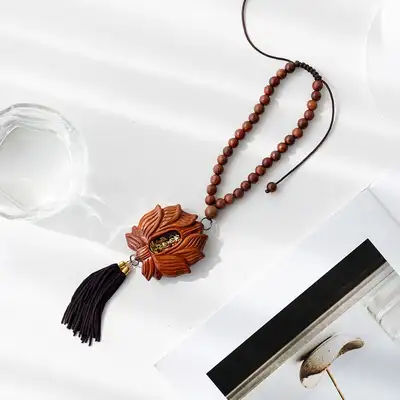 Jujube Wood Lotus Flower Car Hanging Ornament G