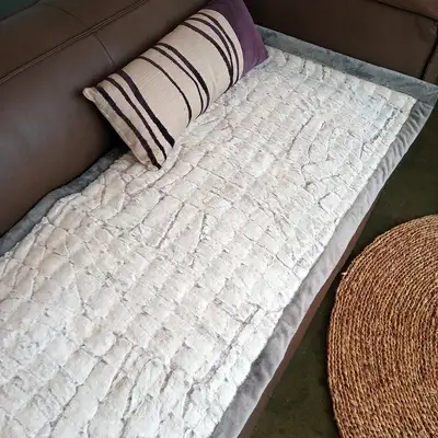 Gray 3-Section Rabbit Fur Sofa Mat Long Hair | Ultra-Fine Microfiber Pad Floor Mat 3-Seater