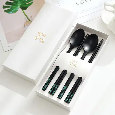 2人份彩绘漆器木制勺叉套装+高级礼盒