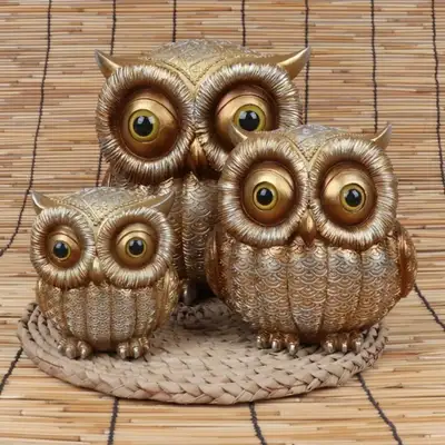 金色三只猫头鹰家族装饰品
