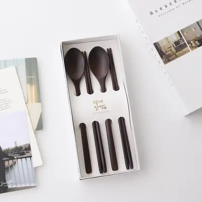 (2人)高级漆器柚木勺叉套装M+高级礼盒