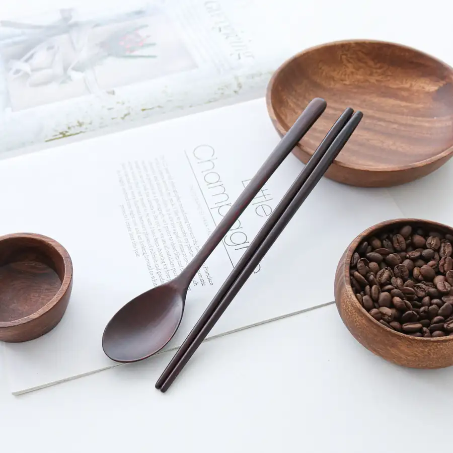 (2人)高级漆器柚木勺叉套装M+高级礼盒 — 4