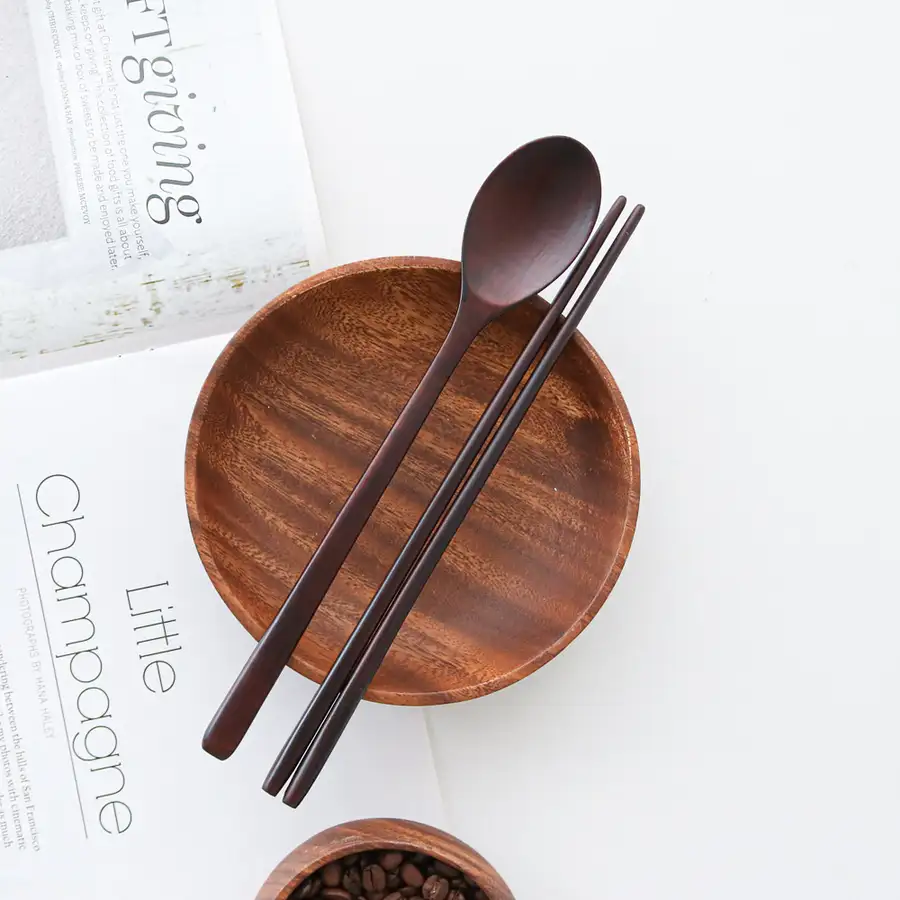 (2人)高级漆器柚木勺叉套装M+高级礼盒 — 6