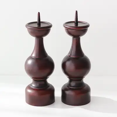 Three-Coat Lacquer Duck Wood Candlestick Set of 2