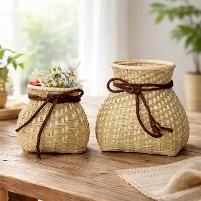 竹工芸 伝統 クドゥク籠（木製花瓶 生け花 花入 インテリア 装飾小物 工芸品 花籠）