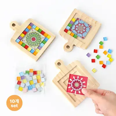 モザイク木製コースター・ミニまな板作成キット 10個 ( ティーコースター DIY タイル工芸 家遊び 美術材料 お絵かき遊び )
