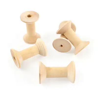 3cm x 4.5cm ウッドボビン 5個セット（ナチュラルウッド手作り材料 DIY糸巻き アンティーク雑貨 温かみのあるインテリア）