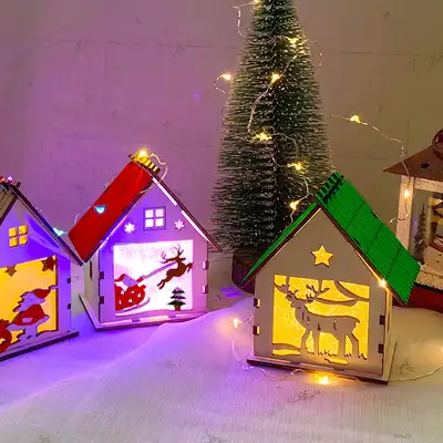 クリスマスムードライト手作りセット (感性冬フォトゾーン飾り そり サンタ ルドルフ 雪の結晶 LED照明 ストリングライト)
