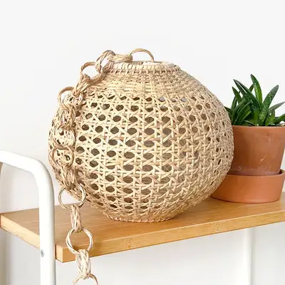 Hand-Woven Rattan Round Pendant Lamp Shade (Traditional Rattan Lantern Cover Cafe Lighting Interior Decoration)