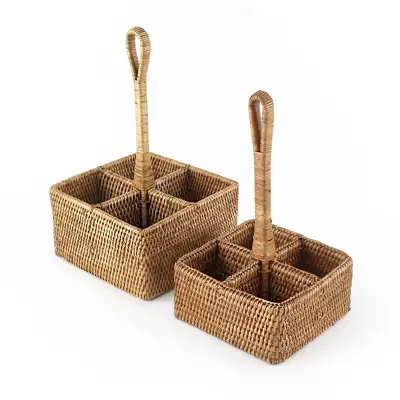 2-Size Premium Rattan Square Condiment Holder (Tea Basket Seaweed Basket Interior Storage Organizer)