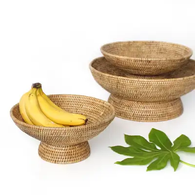 Premium Natural Rattan Fruit Basket Round | Seaweed Sokurie for Dolsang Baek-ilsang Home Cafe Bread Basket