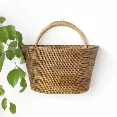 L Size Rattan Hanging Basket Wall Hanger | Wall Hanging Plant Basket Seaweed Pot Cover